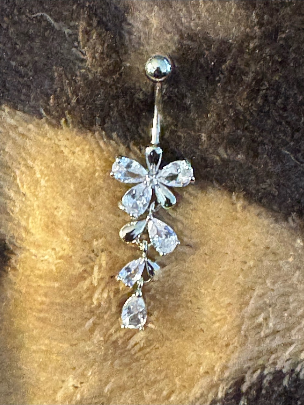 Belly Ring- Flower Tear Drop Shape dangling navel  Ring Stainless Steel